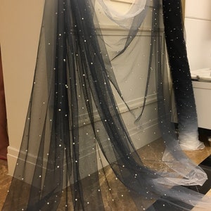 dream pearl bead tulle fabric with Gradient colors,  bead mesh lace fabric,  star sky, bridal tulle lace fabric with pearls, black n white