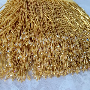 Gold bead Fringe trim for haute couture, dance costume trim | 5.9 inches
