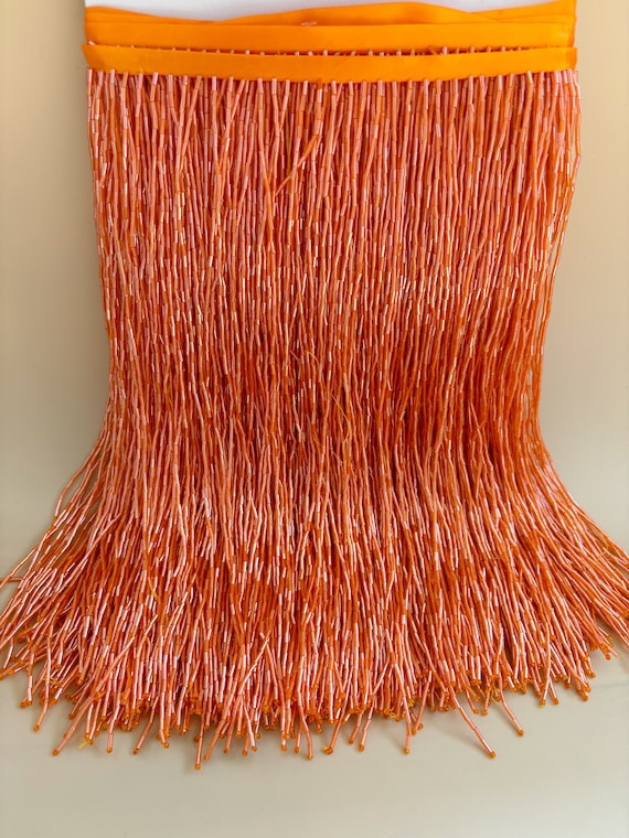 11.8 inches orange bugle bead Fringe trim for haute couture, dance costume, party decors