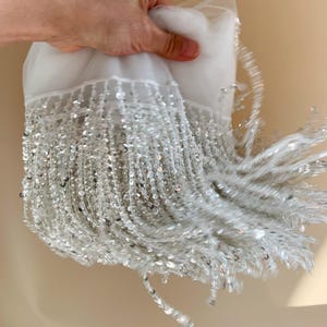 silver trimmings for dresses Exclusive Silver Bridal Iridescent Beaded Embroidery Lace Fabric Premium Wedding Dress Lace, Luxury Beaded Lace Trim for Gowns & Veils
