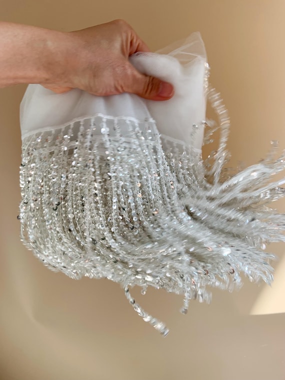 Silver bead Fringe trim, sequin bead fringe trim for dress supplies , dance costume, party decors, 15cm tassel fringe