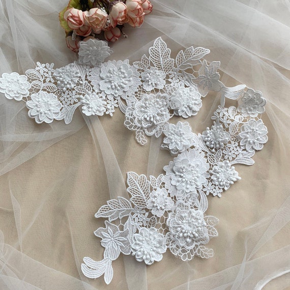 1 Pair off white lace applique with 3D flowers