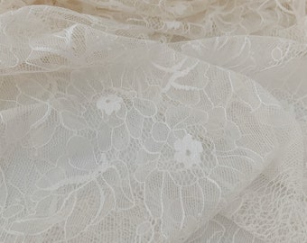 new arrival ivory beige Chantilly lace fabric with big flowers for bridal veil, bridal gown, gift for brides