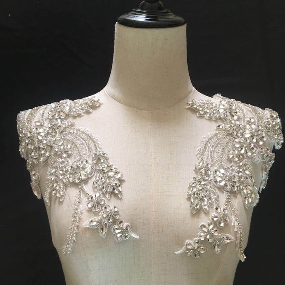 Sliver Rhinestone applique, crystal applique, crystal bodice patch, crafted rhinestone applique for apparel