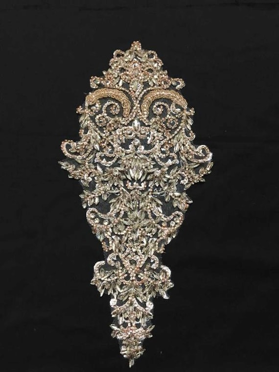 rose gold Rhinestone bodice applique, crystal applique, crystal bodice applique for wedding dress, deluxe bead applique bodice, new arrival