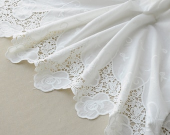 cotton eyelet lace fabric with scalloped border, hollowed out lace fabric with scallops