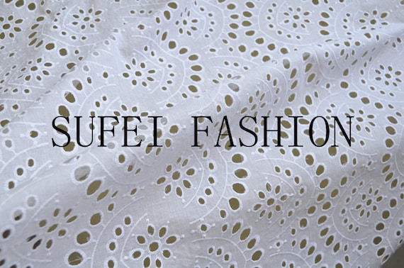 cotton eyelet lace fabric with chevron floral pattern, 100% cotton lace fabric, embroidered lace fabric by the yard