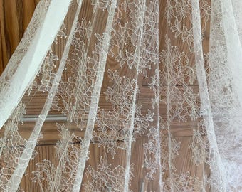 Soft Chantilly lace fabric with flowers for bridal veil, wedding dress, bridal robe