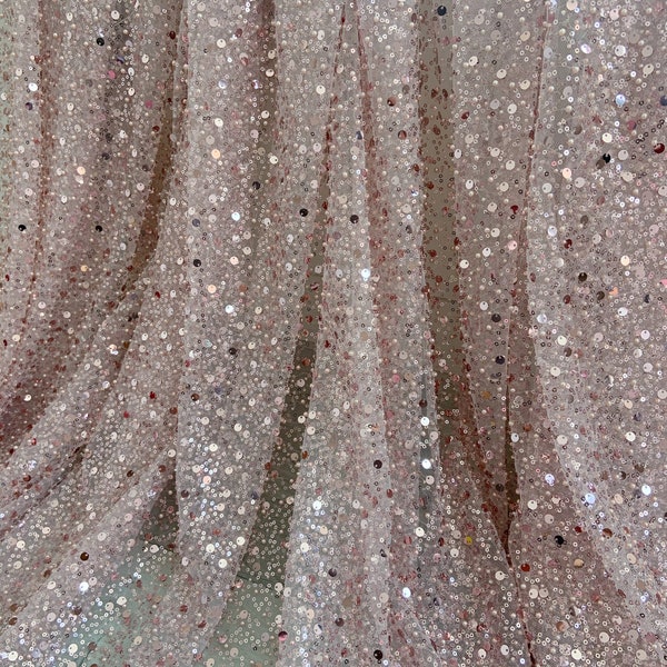 Tissu dentelle de perles rose clair, étincelle Français tissu dentelle perlée avec paillettes, tissu paillettes pour robe, couture, costume