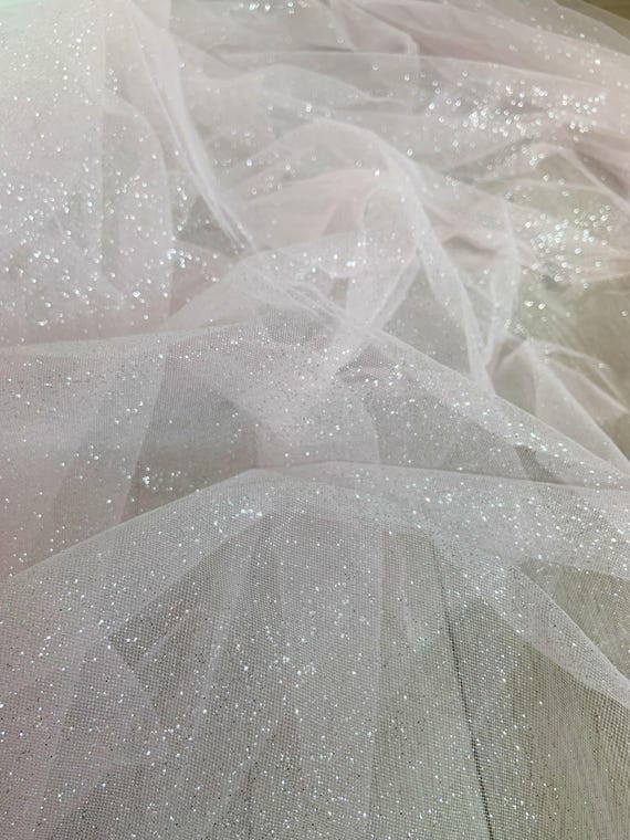 Shimmering soft pink Glitter Tulle Fabric for Wedding Veils and Dresses