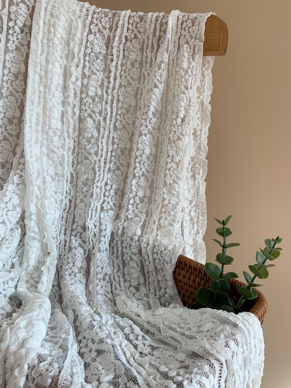 off white stretch lace fabric with ruffles, stretchy lace fabric for summer dress skirt shirt