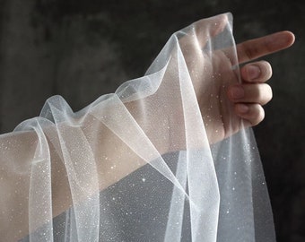 Shimmering Off White Glitter Tulle Fabric for Wedding Veils and Dresses