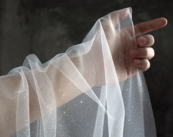 Shimmering Off White Glitter Tulle Fabric for Wedding Veils and Dresses