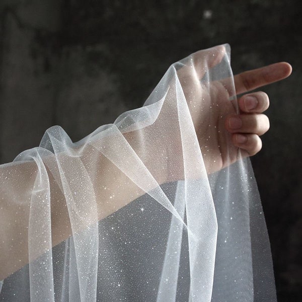 Shimmering Off White Glitter Tulle Fabric for Wedding Veils and Dresses