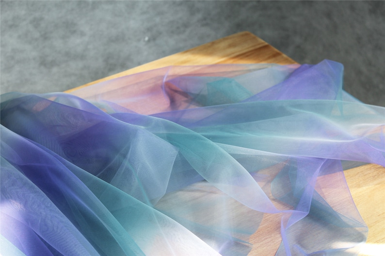 Tie-dyed style tulle fabric with Gradient colors, blue and purple mesh lace fabric, gauze net fabric image 5