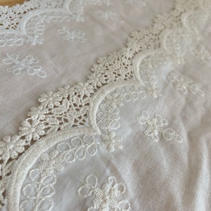 Off white natural Cotton Lace trim, Delicate embroidered lace trim, double scalloped lace trim by the yards