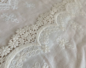 Off white natural Cotton Lace trim, Delicate embroidered lace trim, double scalloped lace trim by the yards