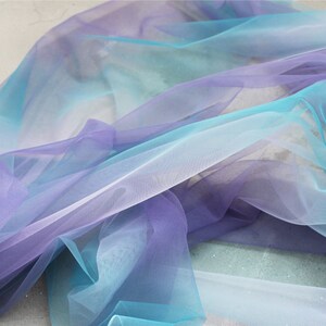 Tie-dyed style tulle fabric with Gradient colors, blue and purple mesh lace fabric, gauze net fabric image 7