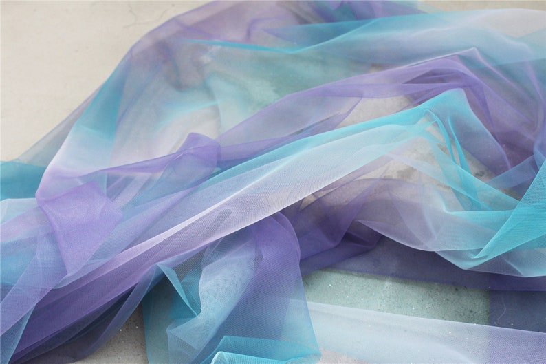 Tie-dyed style tulle fabric with Gradient colors, blue and purple mesh lace fabric, gauze net fabric image 7