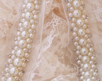 pearl bead sash trim with rhinestones, rhinestone and pearl bead trimming on sale hot selling