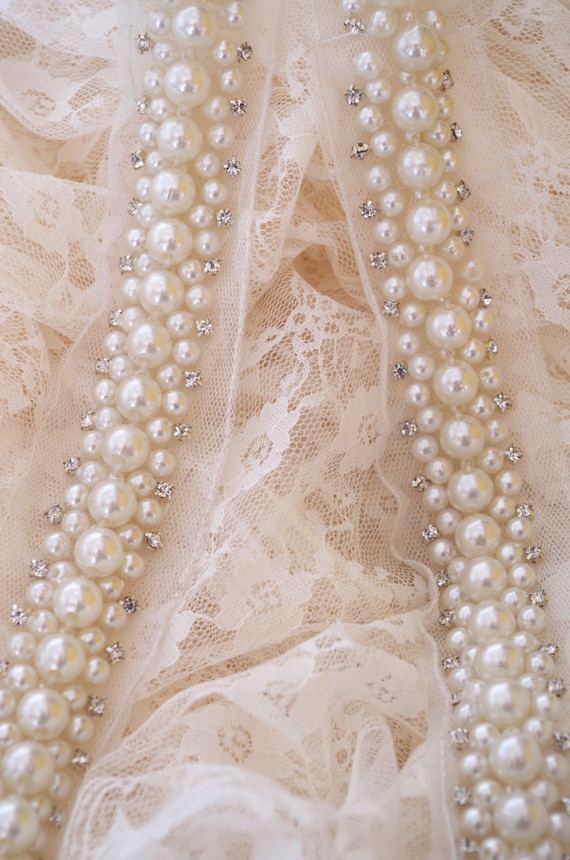 pearl bead sash trim with rhinestones, rhinestone and pearl bead trimming on sale hot selling