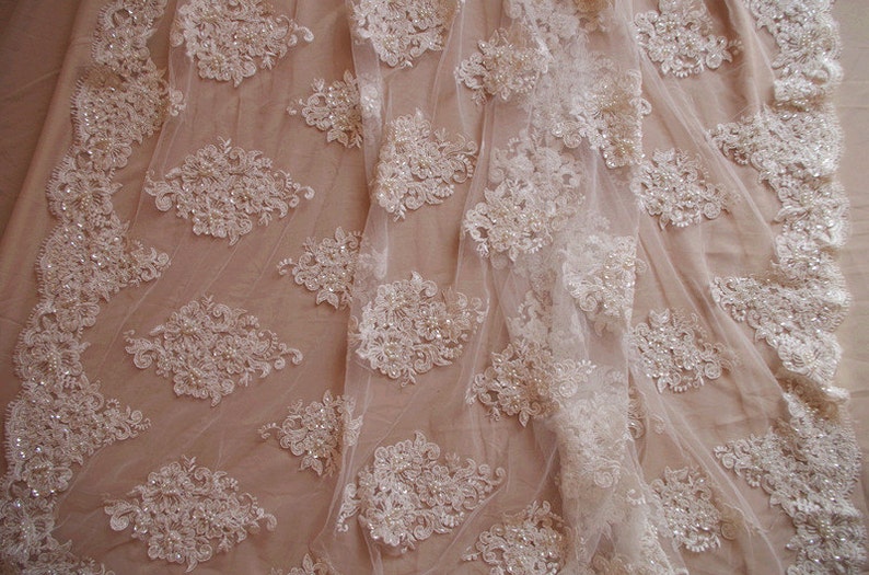 ivory bead lace fabric bridal lace fabric with beads and sequins