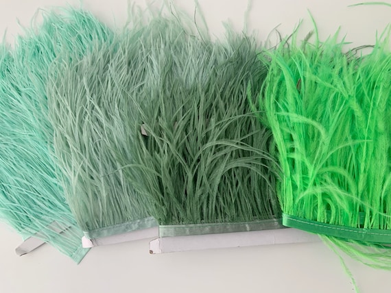 green Ostrich Feather Fringe trim with Ribbon Tape, 50 colors