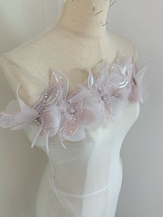 3d mauve flowers applique patch for couture, dress, millinery , dance costume, headpiece, floral patch accessory