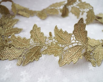 metalic Gold Lace Trim with retro floral leaves