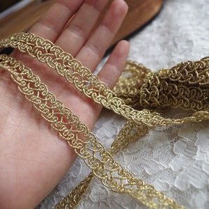 Gold Lace Trim, Gold Cord Crocheted Lace trim, gold lace tape by yard