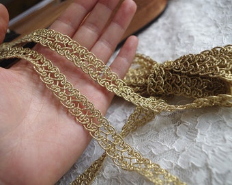 Gold Lace Trim, Gold Cord Crocheted Lace trim, gold lace tape 2 yards