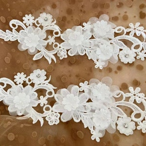 off white lace applique, 3D flowers lace applique motif, 2pcs