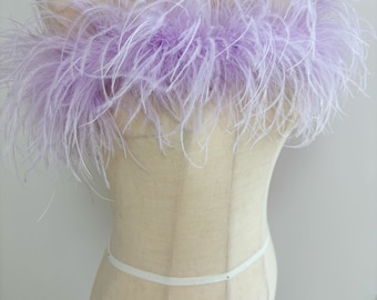 Boa de plumes violet clair pour la couture, bordure en plumes d'autruche extra gonflée pour déguisement, déguisement, vêtements de danse, couture