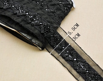 black bead lace trim by the yard, black bead sash belt