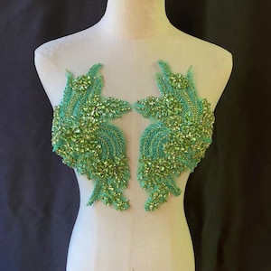 Light green Rhinestone applique, crystal applique patch, crystal bodice patch, handmade rhinestone applique for couture, dance costume