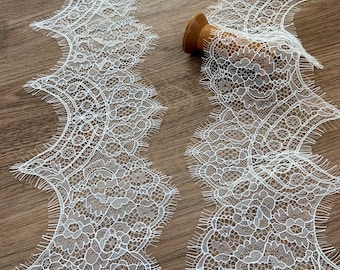 Ribete de encaje Chantilly blanco 2026, ribete de encaje con flecos para vestido de novia, velo, lencería, bata de novia.