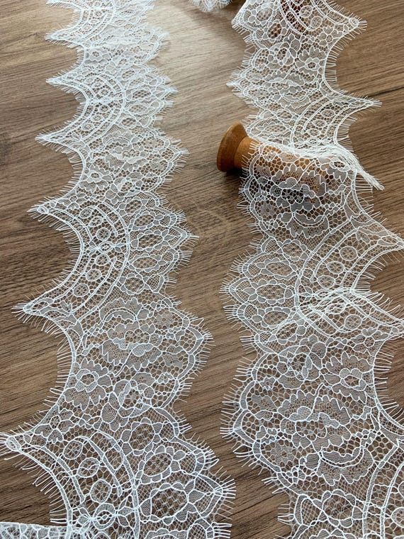 2026 white Chantilly lace trim, lace trim with fringes for wedding dress, veil, lingerie, bridal robe