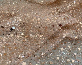 Rose gold bead lace fabric, sparkle French bead lace fabric with sequins, sequin fabric for dress, couture, costume