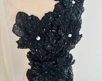 3d black flowers applique for couture dance costume headpiece