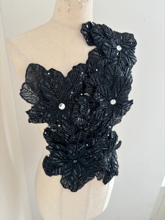 3d black flowers applique for couture dance costume headpiece