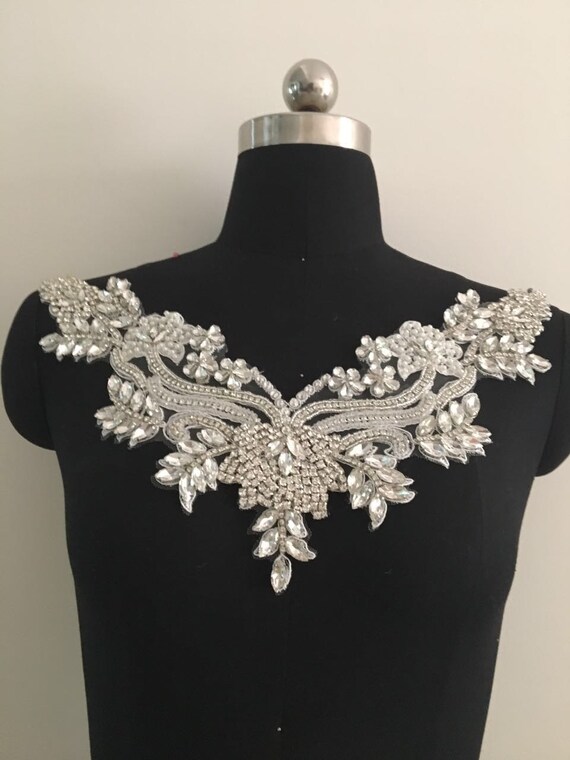 Rhinestone neckline applique for bridal dress rhinestone bead Etsy