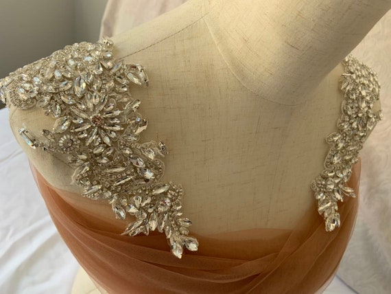 silver crystal applique, rhinestone applique for couture supplies, dress