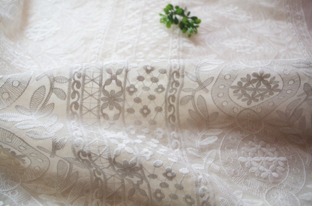 Off White Embroidered Organza Silk 172 Fabric main image 0