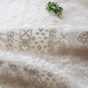 off white Embroidered Organza Lace Fabric, cotton embroidered lace fabric, lace curtain fabric by the yard