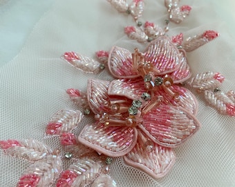 3D bead cherry embroidery appliqué for dress alteration  beadwork patch millinery supplies