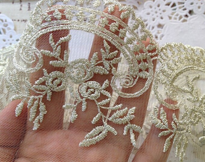 Gold Embroidery Lace Trim Luxury Rose Florals Vintage Style Lace