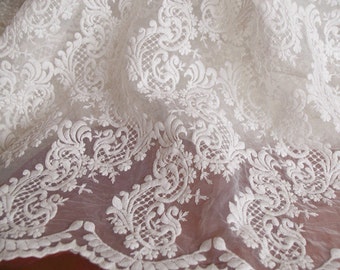 off white Organza Lace Fabric, embroidered lace fabric, bridal lace fabric, embroidered organza lace fabric by the yard