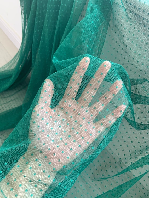 Dark emerald green tulle Lace fabric with polka dots, dotted tulle lace fabric #11