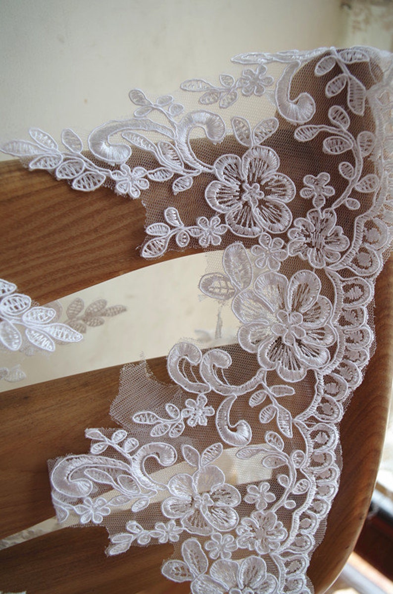 Ivory Lace Trim for bridal veil with floral scalloped lace Etsy