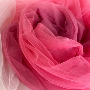 Dip dye tulle fabric, hot pink tulle fabric with Ombré color for dress, cotustome